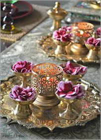 Aalayam - Colors, Cuisines and Cultures Inspired!: At home this Deepavali - Inspirations from a guest blogger. Indian Table, Diwali Decorations At Home, Global Decor, India Inspired, Indian Interiors, Diy Diwali Decorations, Ethnic Home Decor, Diwali Diy, Puja Room