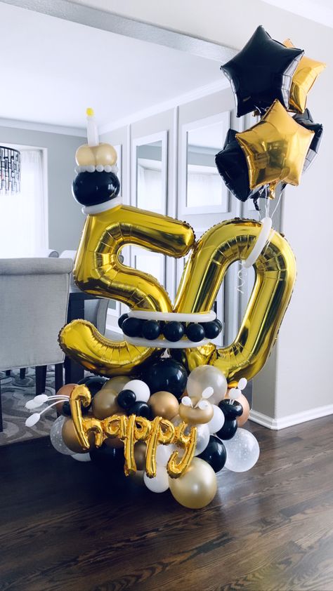 50th Balloon Centerpieces, Car Balloon, 40th Birthday Balloons, Black And Gold Party Decorations, 50th Birthday Balloons, Balloons Bouquet, 60th Birthday Party Decorations, Minnie Mouse Balloons, Birthday Party Decorations For Adults