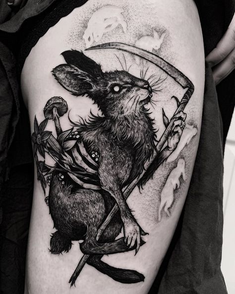 Rabbit Tattoo, Bunny Tattoos, Tattoo Magazine, Rabbit Tattoos, Watership Down, B Tattoo, Inked Magazine, Black Tattoo, Dark Tattoo