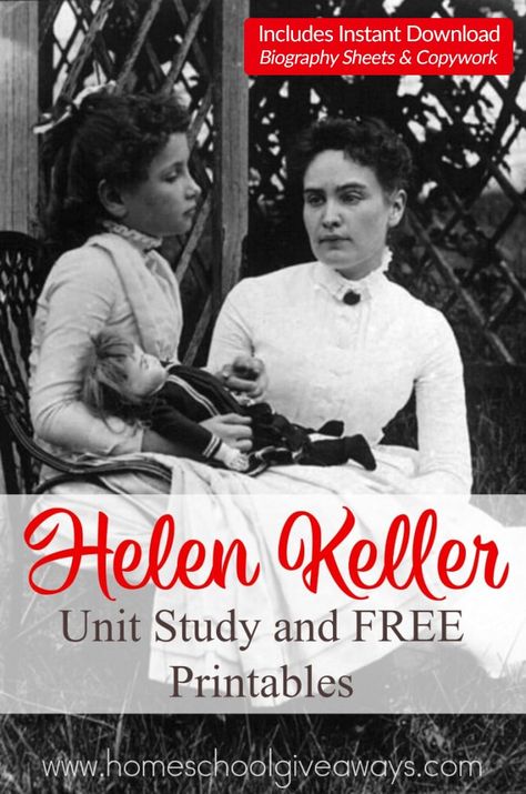 FREE Helen Keller Unit Study and Printables | Free Homeschool Deals © Helen Keller Activities, Helen Keller Biography, The Miracle Worker, Unit Studies Homeschool, American History Lessons, Homeschool Social Studies, Amazing Woman, Unit Studies, Homeschool History