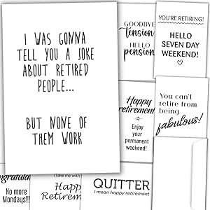 PRICES MAY VARY. What's included: 8 funny retirement cards with envelopes. Each card for retirement measures 4.1'' x 5.8'' and has plenty of space to write all the important details. Every retirement card for men is made from heavy card stock. Double-sided: Simple and versatile funny retirement gifts for women to make your colleagues’ day even more special. Great design to give a happy retirement card at your work retirement party. Delivered in a secure box: These funny retirement cards for wome Retirement Cards For Men, Happy Retirement Cards, Funny Retirement Cards, Retired People, Card For Men, Cards For Men, Funny Retirement Gifts, Funny Retirement, Retirement Gifts For Women