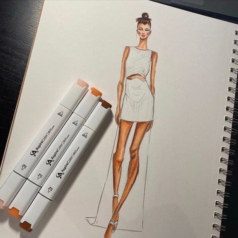 Fashion Illustration Marker Techniques, Fashion Illustration Marker, Marker Fashion Illustration, Marker Art Drawing, Sketch With Markers, Sketching Color, Markers Drawing Ideas, Markers Drawing, Fashion Sketching