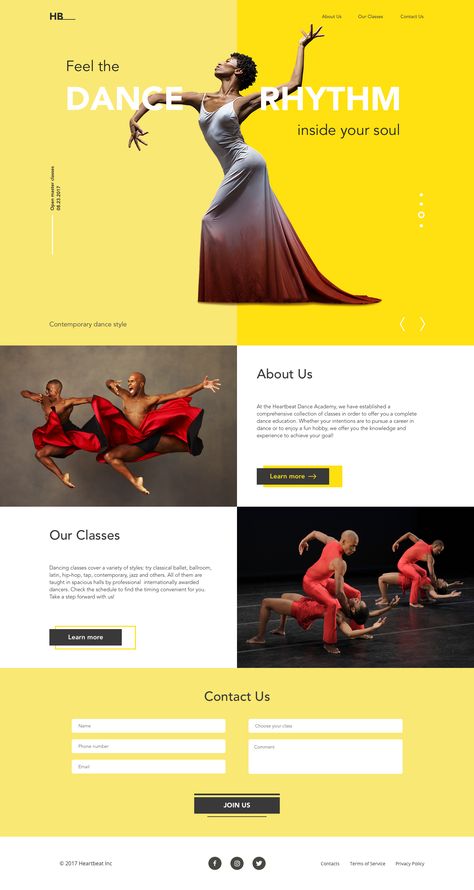 Dance Academy Landing Page by tubik Dance Studio Design, Landing Page Inspiration, Dance Poster, Dance Academy, Dance School, Web Inspiration, Web Layout Design, Website Layout, Web Layout