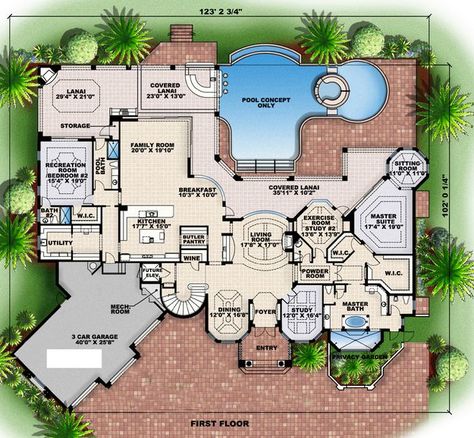 Showcase Kitchen, Lottery Winning, Bedroom Pool, Castle Plans, Luxury Floor Plans, Mediterranean House Plan, Mediterranean House Plans, Farm Layout, Mansion Floor Plan