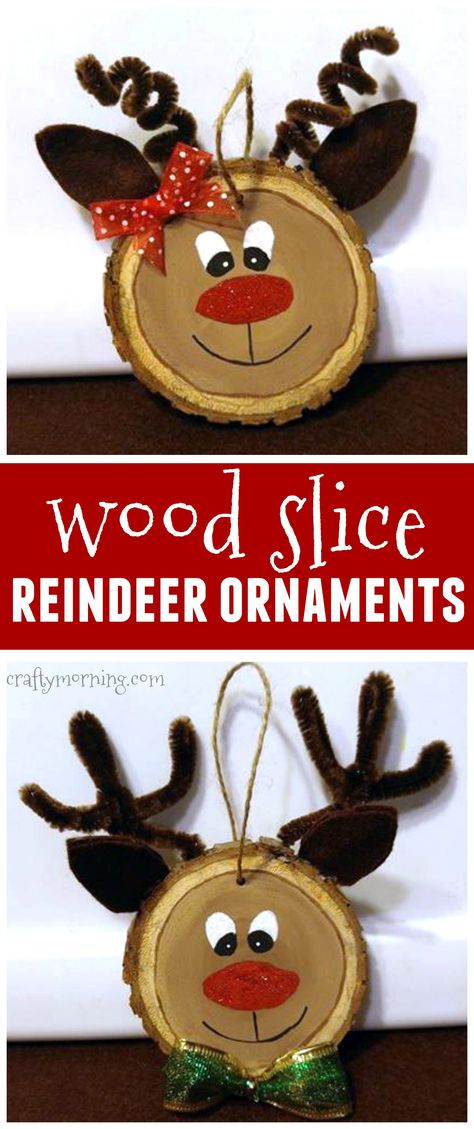 Wood slice reindeer ornaments for a kids Christmas craft...these would make cute gifts too! Wood Slice Reindeer, Wood Slice Crafts, Ideas Craft, Reindeer Ornaments, Christmas Ornament Crafts, Noel Christmas, Christmas Crafts For Kids, Christmas Wood, Wood Ornaments