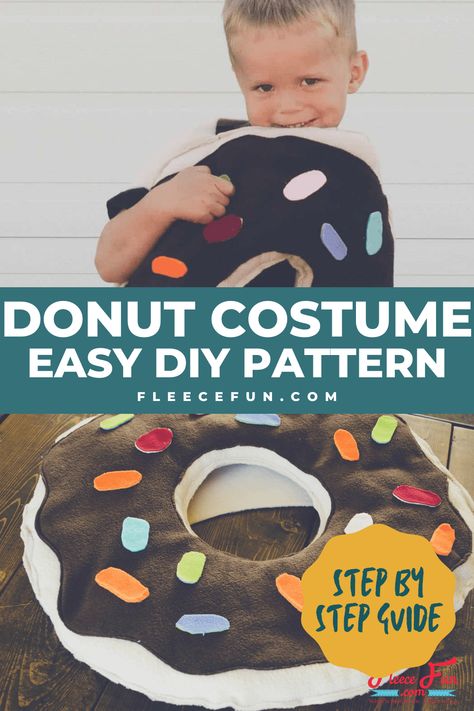 Transform your little one into a delightful donut with this easy 5-step DIY! Our free pattern and straightforward instructions make it simple to sew. Perfect for Halloween, parties, or just a bit of fun. Donut Costume Diy, Diy Donut Costume, Donut Halloween Costume, Donut Costume, Diy Donut, Easy Donuts, Diy Donuts, Felt Squares, Costumes Kids