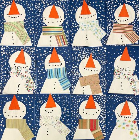 Art More Often on Instagram: "Kindergarten’s snowman with a scrapbook paper scarf!! The kids had so much fun picking out their scarf!! This is the perfect project if you have some scrapbook paper laying around! . . . #artmoreoften #artistsoninstagram #art #artteachers #artclassroom #artclass #arteducator #artteachersofinstagram #arted #arteducation #artactivity #artforkids #kidsart #childrensart #artwithkids #kidsartwork #artstudio #kidsartstudio" Snowman Art For Kids, Snowman Art Projects For Kids, Kindergarten Winter Art, Art Room Rules, Upper Elementary Art, Shape Study, Room Rules, Snowman Art, Art Docent