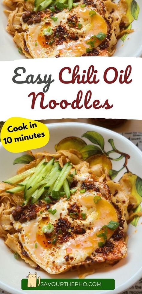 Easy Chili Oil Noodles (10 minutes) Chili Crisp Oil, Spicy Chili Crisp, Spicy Chili Oil, Chinese Chili Oil, Chili Oil Noodles, Chinese Chili, Oil Noodles, Noodle Recipe, Easy Chili