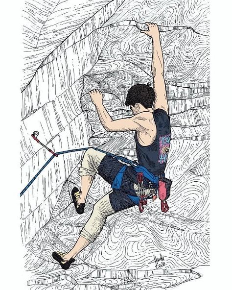 Rock Climbing Tattoo Simple, Rock Climbing Poster, Rock Climbing Outfit, Climbing Art, Drawing Rocks, Indoor Rock Climbing, Anchor Logo, Mountain Illustration, Man Illustration