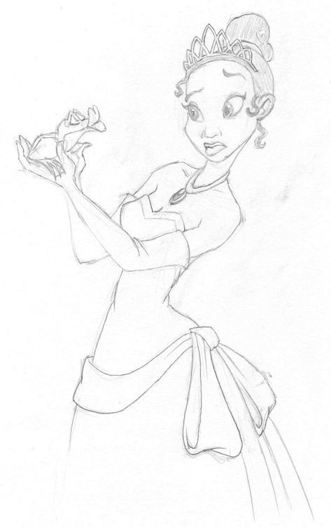 Princess Tiana Drawing Sketches, Princess Tiana Sketch, The Princess And The Frog Drawings, Tiana Princess And The Frog Drawing, Princess And The Frog Drawings, Princess Tiana Drawing, Tiana Sketch, Princess And The Frog Drawing, Disney Fashion Sketches