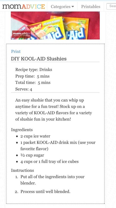 Kool Aid Recipes Drink Mixes, Kool Aid Slushie Recipe, Kool Aid Slushie, How To Make Slushies At Home, Kool Aid Recipes, Koolaid Slushies Recipes, Blue Raspberry Slushie Recipe, Frozen Cups, Slushie Recipes