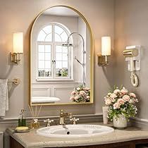 Arched Vanity Mirror, Vanity Mirror Lighting, Gold Bathroom Mirror, Arched Bathroom, Gold Arch Mirror, Black Arch Mirror, Modern Bathroom Mirror, Arched Wall Mirror, Mirror Lighting