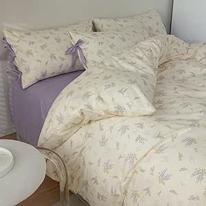 VM VOUGEMARKET Purple Flower Duvet Cover Set Twin 3 Pieces Girls Cottagecore Bedding Set 100% Cotton Lilac Floral Comforter Cover with Zipper Closure,Vintage Country Bedding-Lavender,68x86 Inch Purple Flower Bedding, Lavender Bedsheets, Lavender Room Ideas Bedrooms, Purple Dorm Room Ideas, Cottagecore Bedding, Purple Dorm, Lilac Room, Lavender Bedding, French Country Bedding