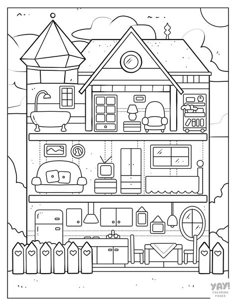 Aesthetic Coloring Pages (Free Printable PDFs Colouring Pages For Adults Aesthetic, Coloring Pages For Adults Aesthetic, Aesthetic Dollhouse, Building Coloring Pages, Interior Design Coloring Pages, Aesthetic Coloring Pages Free Printable, Simple Coloring Pages Aesthetic, Home Coloring Pages, Procreate Aesthetic