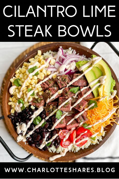 Cilantro Lime Steak, Steak Bowls, Lime Steak, Cilantro Lime Marinade, Lime Marinade, Rice Avocado, Lime Crema, Healthy Bowls Recipes, Rice Bowls Recipes