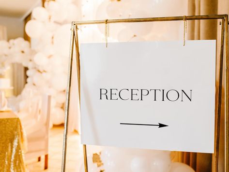 Wedding Directional Arrow Sign, This Way To The Reception Party Sign Directions Sign, Wedding Direction Signs, Restrooms Signage, Vintage Wedding Reception, Direction Sign, Wedding Directions, Reception Sign, Modern Reception, Arrow Sign