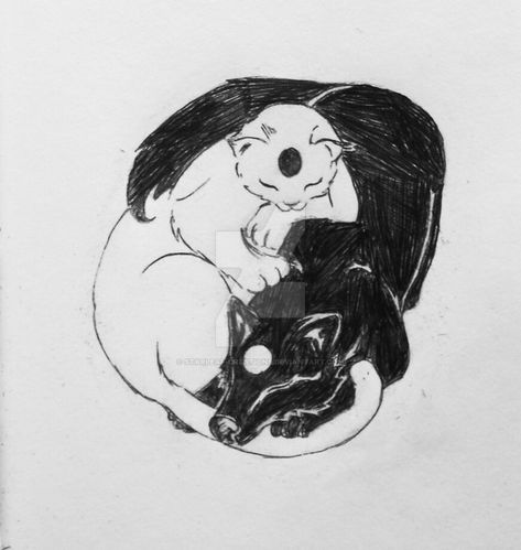 I Do Tattoo, Cat And Dog Tattoo, Do Tattoo, Ying Yang Tattoo, Black Cat Tattoos, Yin Yang Tattoos, Cat Tat, Tattoo Cat, Wolf Tattoos