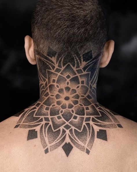 Geometric Throat Tattoo, Geometric Tattoo Neck, Neck Tattoo Men, Back Of Neck Tattoo Men, Tattoos Cover Up, Arm Tattoos Lettering, N Tattoo, Mandala Hand Tattoos, Totem Tattoo