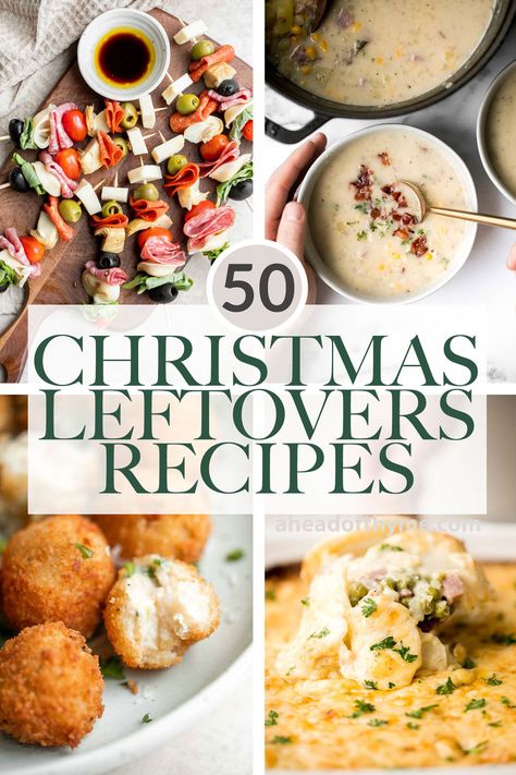 Having a ton of leftovers after an epic Christmas dinner is the best part. But that doesn't mean that you have to eat the exact same holiday dinner ever night. If you are wondering "what to do with Christmas leftovers", we are here to help with over 50 popular best Christmas leftovers recipes for everything from leftover ham, turkey, leftover chicken, and leftover sides like cranberry sauce and mashed potatoes. | aheadofthyme.com #christmasleftovers #leftoverrecipes #holidaylef via @aheadofthyme Leftover Christmas Dinner Recipes, Leftover Dinner Ideas, Leftover Cheese Recipes, Christmas Leftover Ideas, Christmas Dinner Leftover Recipes, Recipes For Leftover Ham, Turkey Sandwich Thanksgiving, Leftover Meals, Christmas Leftovers Recipes