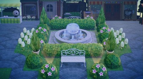 Acnh Fountain Ideas, Acnh Fountain Path, Fountain Acnh Ideas, Acnh Formal Garden, Acnh Fountain Garden, Animals Crossing, Animal Crossing 3ds, Fountains Backyard, Fountain Design