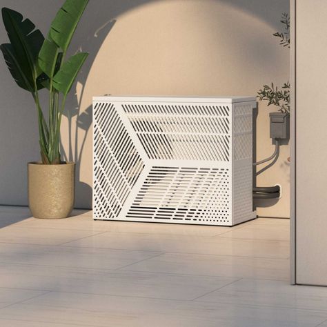 Mini Split Covers — Shop — Hangar Outdoor - Beautiful Aluminum Air Conditioner Covers Ac Outdoor Unit Cover, Mini Split Cover Ideas, Ac Cover Outdoor, Mini Split Cover, Air Conditioner Cover Indoor, Air Conditioner Screen, Air Conditioner Cover Outdoor, Window Air Conditioner Cover, Air Conditioner Hide