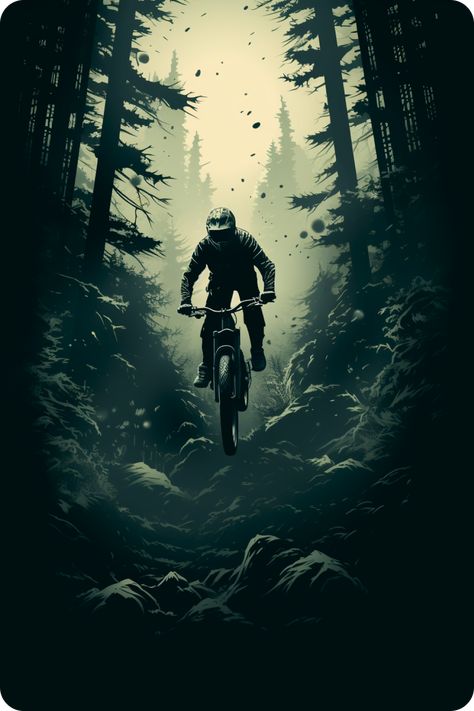 Get ready to feel the adrenaline rush with our exhilarating art piece showcasing a mountain bike rider soaring through a lush forest. This high-energy depiction captures the essence of MTB culture and the pure joy of cycling, blending vintage aesthetics with modern athleticism. Mtb Bike Mountain Wallpaper, Mountain Biking Wallpaper, Adrenaline Rush Aesthetic, Mtb Wallpaper Iphone, Mountain Biking Aesthetic, Mtb Aesthetic, Adrenaline Aesthetic, Mountain Bike Wallpaper, Mtb Tattoo