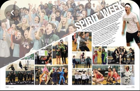 Spirit Week Yearbook Page, Student Council Yearbook Spread, Spirit Week Yearbook Spread, Student Life Yearbook Spreads, Homecoming Yearbook Spreads, Yearbook Advertisement, Yearbook Spreads Ideas Layout, Cool Yearbook Ideas, Yearbook Sports Spreads