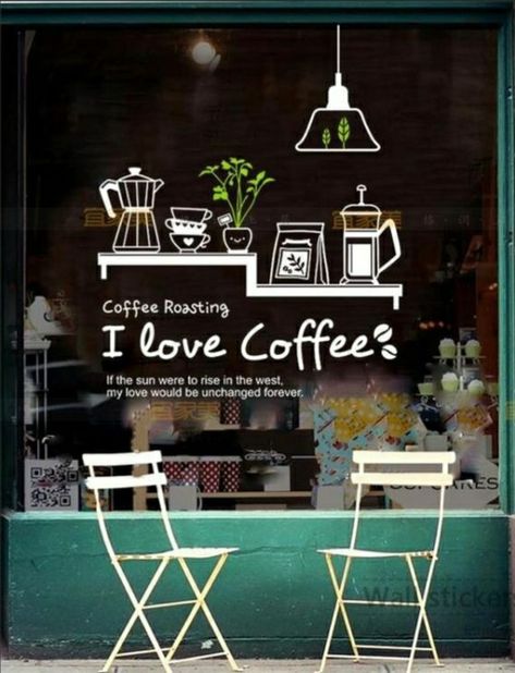 Coffee Shop Window, Coffee Window, Kitchen Wall Art Stickers, Vinyl Art Wall, Cafe Ice Cream, Fancy Coffee Drinks, Ice Cream Bread, Cream Bread, Decoration Vitrine