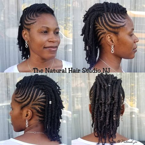 Cornrow Mohawk with Twists. No added hair! #Natural_jc #TheNaturalHairStudioNJ #HairbyJennifer #teamnatural #naturalhair #blackhair… | Instagram Natural Hair Styles Mohawk, Two Strand Twist Mohawk Natural Hair, Flat Twist Mohawk Natural Hair, Tiefling Hair, Cornrow Mohawk Hairstyles, Mohawk Cornrow Hairstyles, Natural Hair Mohawk Styles, Cornrows Natural Hair No Extensions, Cornrow Natural Hair