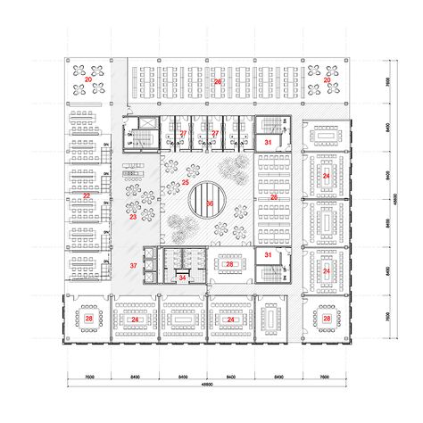 Tsinghua Law Library Building Proposal / Kokaistudios Tsinghua Law Library Building Proposal (15) – ArchDaily Office Floor Plan Architecture, Library Building Architecture, Library Floor Plan Layout, School Library Floor Plan, Library Floor Plan Architecture, School Floorplans, School Layout Plan, Library Building Design, Library Layout