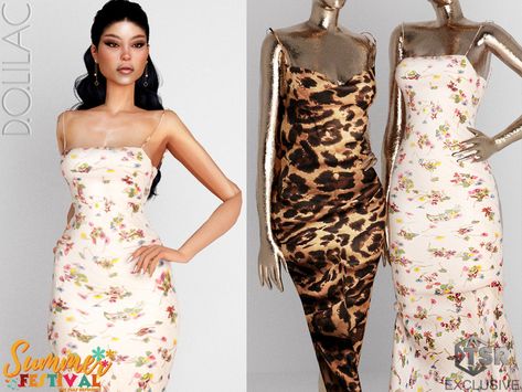 The Sims Resource - Floral Print Midi Dress DO0450 The Sims Resource Y2k, Sims 4 Midi Dress, Sims 4 Floral Dress, Fem Clothing, Sims Aesthetic, Apartment Tips, Sims Clothes, Play Sims 4, Cc Clothes