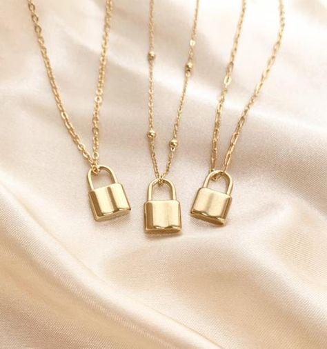 Dainty Gold Lock Necklace Padlock Necklace Gold Stainless | Etsy Layering Necklaces Gold, Lock Charm Necklace, Padlock Necklace, Gold Letter Necklace, Love Lock, Jewelry Hair Accessories, Lock Necklace, Layering Necklaces, Round Necklace