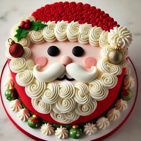 Easy Christmas Cake Designs, Xmas Cake Decorating, Holiday Cake Designs, Santa Claus Cake, Homemade Christmas Cake, Easy Christmas Cake Recipe, Santa Cake, Christmas Cakes Easy, Christmas Themed Cake