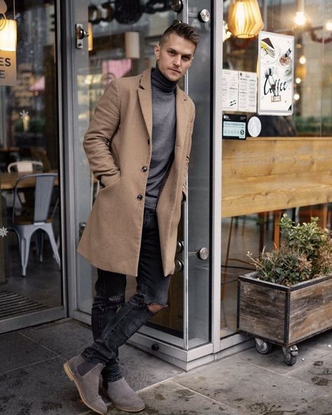 Mens Tan Coat Outfit, Tan Top Coat Men Outfit, Tan Overcoat Outfit Men, Peacoat Outfit Men, Tan Coat Outfit, Overcoat Outfit, Beige Coat Outfit, Fashion Blazer Outfits, Brown Coat Outfit