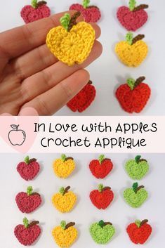 Football Crochet, Apple Applique, Crochet Apple, Crochet Applique Patterns Free, Penanda Buku, Crochet Fruit, Crochet Motif Patterns, Visual Memory, Crochet Butterfly