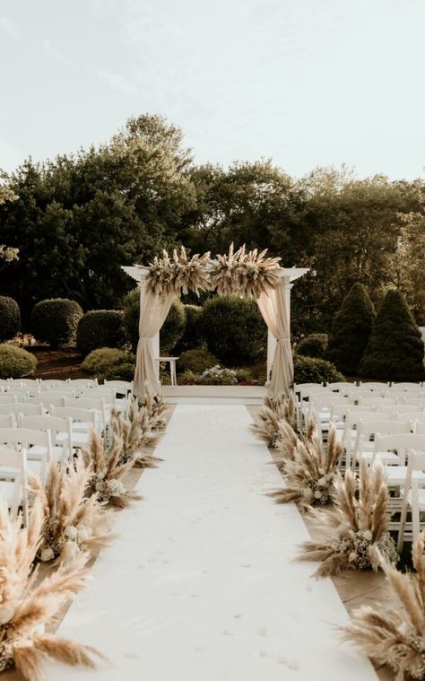 The Ultimate Massachusetts Tent Wedding | Saphire Event Group Pampas Grass Wedding Ceremony Aisle, Pampas Chair Decoration, Pampas Down The Aisle, Pampas Grass Isle Wedding Decor, Wedding Ceremony Runner, Pampas Grass Wedding Aisle Decor, Pampas Grass Wedding Decor Isle, Outdoor Wedding Aisle Ideas Boho, Wedding Arch Ideas Pampas