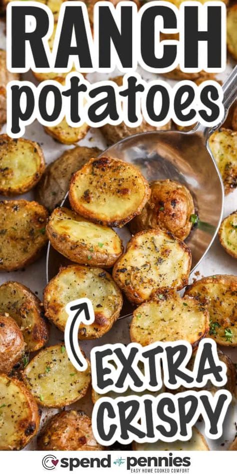 Quick Ranch Potatoes Pioneer Woman, Roasted Potatoes Ranch Seasoning, Recipes With Dry Ranch Dressing, Recipe With Golden Potatoes, Ranch Potatoes Recipes, Side Of Potatoes, Ranch Roasted Potatoes Hidden Valley, Crispy Ranch Potatoes, Ranch Baby Potatoes