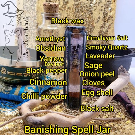 Spell jar for banishing bad habits, negativity, etc. Repel Negativity Spell Jar, Banishing Spell Jars Recipes, Banish Spell Jar, Banishing Jar Spell, Anger Spell Jar, Banishing Negative Energy Spell Jar, Banish Negativity Spell Jar, Tiny Spell Jars, Banishment Spell Jar