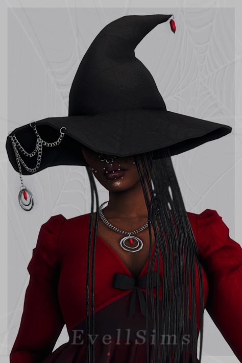 Witching Hour Set 🎃 | Patreon Goth Hat, Sims 4 Cc Goth, Hallowen Party, Cc Top, Cc Hats, Witch Coven, Witch Dress, Pumpkin Hat, Witching Hour