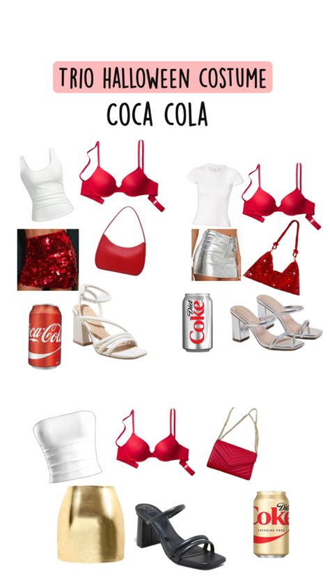 Coca Cola costume for three people Costume For Three People, Coca Cola Costume, Costumes For Three People, Trio Halloween Costumes, Diet Coke, Caffeine Free, Halloween Outfits, Coca Cola, Halloween Costume