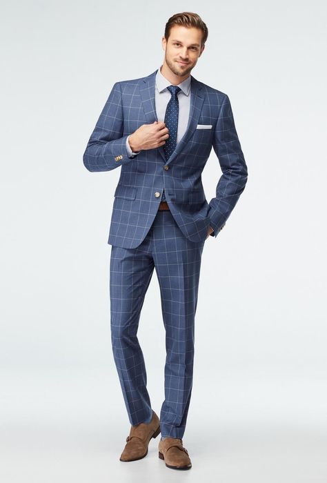 Ugly Suits, Mens Check Suits, Blue Suit Outfit, Groom Suit Navy, Blue Plaid Suit, Custom Suits Men, Mens Photoshoot, Light Blue Suit, Made To Measure Suits