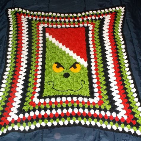 Crochet C2C / Granny Square Grinch Blanket Afghan - Toddler Size Crochet Grinch Granny Square, Crochet Xmas Baby Blanket, Grinch Afghan Patterns, C2c Crochet Grinch Blanket, Grinch Crochet Blanket, Grinch Granny Square, Crochet Grinch Blanket, Crochet Holiday Blanket, Grinch Blanket