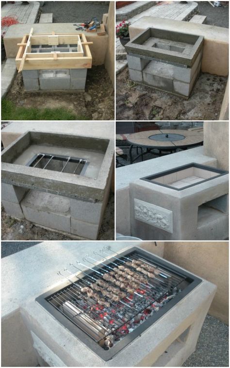 DIY Morgan's Open Grill for backyard-Backyard Concrete Grill Plan Grill Diy, Taman Air, Car Rims, Diy Grill, Cinder Blocks, Creative Genius, Bbq Pit, Cinder Block, Ideas Patio