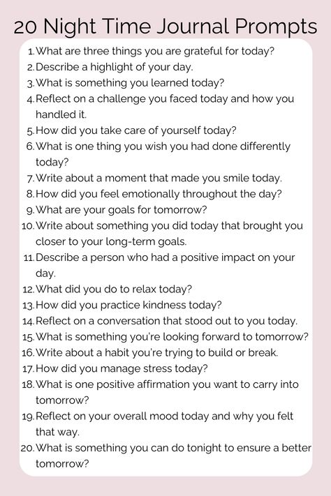 By writing down your thoughts, feelings, and experiences, you can gain clarity, reduce stress, and track your progress over time. Bedtime journaling, in particular, offers unique benefits. As you unwind from the day, reflecting on your experiences and emotions can help you process your thoughts, improve your sleep, and set intentions for the next day. This nightly ritual can enhance your mental well-being and provide a sense of closure before you drift off to sleep. Bedtime Journaling, Set Intentions, Organizing Paperwork, Journaling Prompts, Health Journal, Before Sleep, Bed Time, Mental Wellness, Journal Prompts