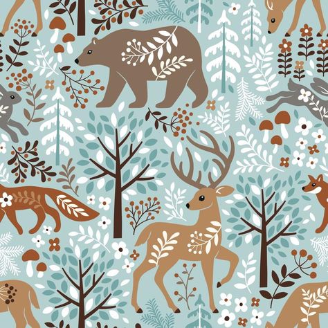 Woodland Illustration, Textile Wallpaper, Pattern Design Inspiration, Scandinavian Print, Scandinavian Folk Art, Winter Animals, Tree Patterns, Card Making Inspiration, Christmas Illustration