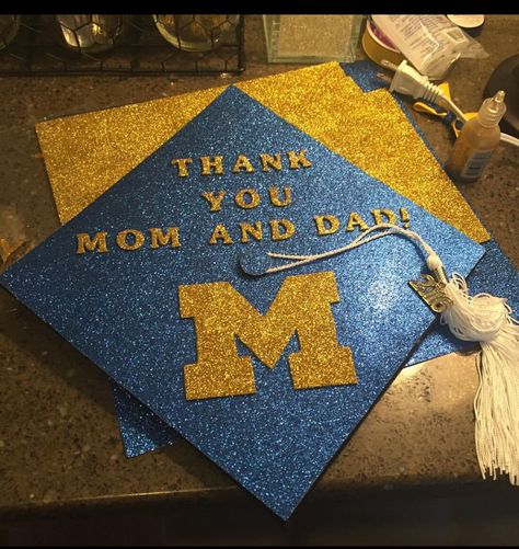 My daughters cap for her 2016 Michigan graduation 〽️ #forevergoblue #mgograd Michigan Grad Cap, Umich Grad Cap, College Pic, Cap Inspiration, Graduation Goals, Michigan Go Blue, Graduation Cap Decoration Diy, Grad Cap Designs, Grad Caps