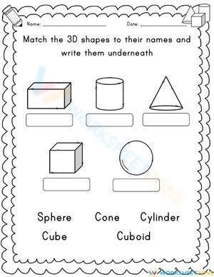 Match the 3d name to it's shape #Kindergarten #Grade-1 #Grade-2 #Grade-3 Shapes Worksheet For Grade 2, 3 D Shapes Worksheets, Shapes Name, Name Worksheets, Worksheets 1st Grade, 3 D Shapes, 3d Shapes Worksheets, 3 Dimensional Shapes, 3d Name