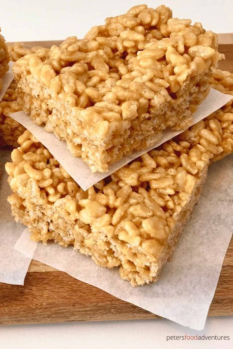 Caramel Rice Krispies - Peter's Food Adventures Rice Crispy Recipes Without Marshmallows, Rice Crispy Treats Without Marshmallows, Homemade Rice Crispy Treats, Vegan Rice Crispy Treats, Rice Crispy Bars, Recipe For Rice, Crispy Treats Recipe, Peanut Butter Rice Krispie Treats, Rice Crispy Treats Recipe