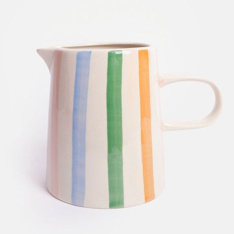 Colourful Stripe Hand Painted Jug By Caroline Gardner Pottery Painting Jug, Animal Lover Wedding, Baby Gift Wrapping, Caroline Gardner, Unique Plates, Card Holder Purse, Good Luck Gifts, Bottle Jewelry, Colorful Bags