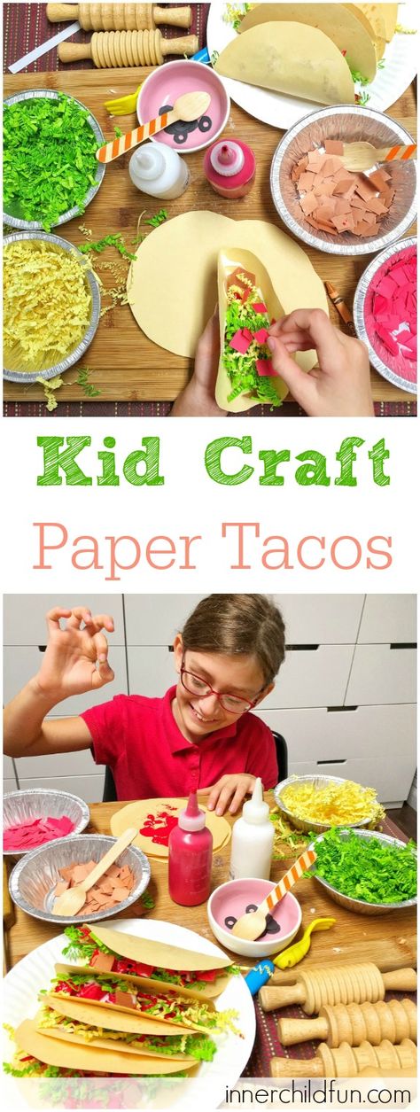 Paper Tacos -- so fun! Taco Crafts For Preschool, Taco Crafts For Kids, Taco Craft Preschool, Mexico Preschool, Taco Crafts, Tacos Mexicanos, Dragons Love Tacos, Storytime Crafts, Food Activities